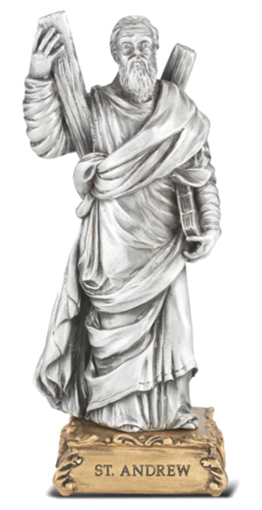 Saint Andrew Pewter Statue 4 Inch