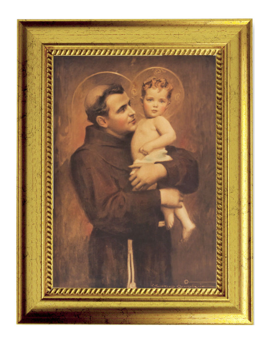 St. Anthony with Jesus by Chambers 5x7 Print in Gold-Leaf Frame