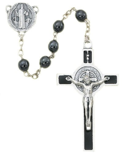 St. Benedict Rosary, 6mm Hematite Beads - 20'L