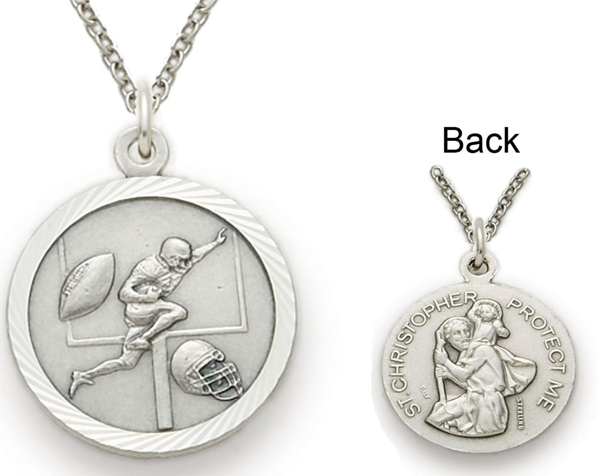 St. Christopher Football Sports Sterling Silver Medal with Chain