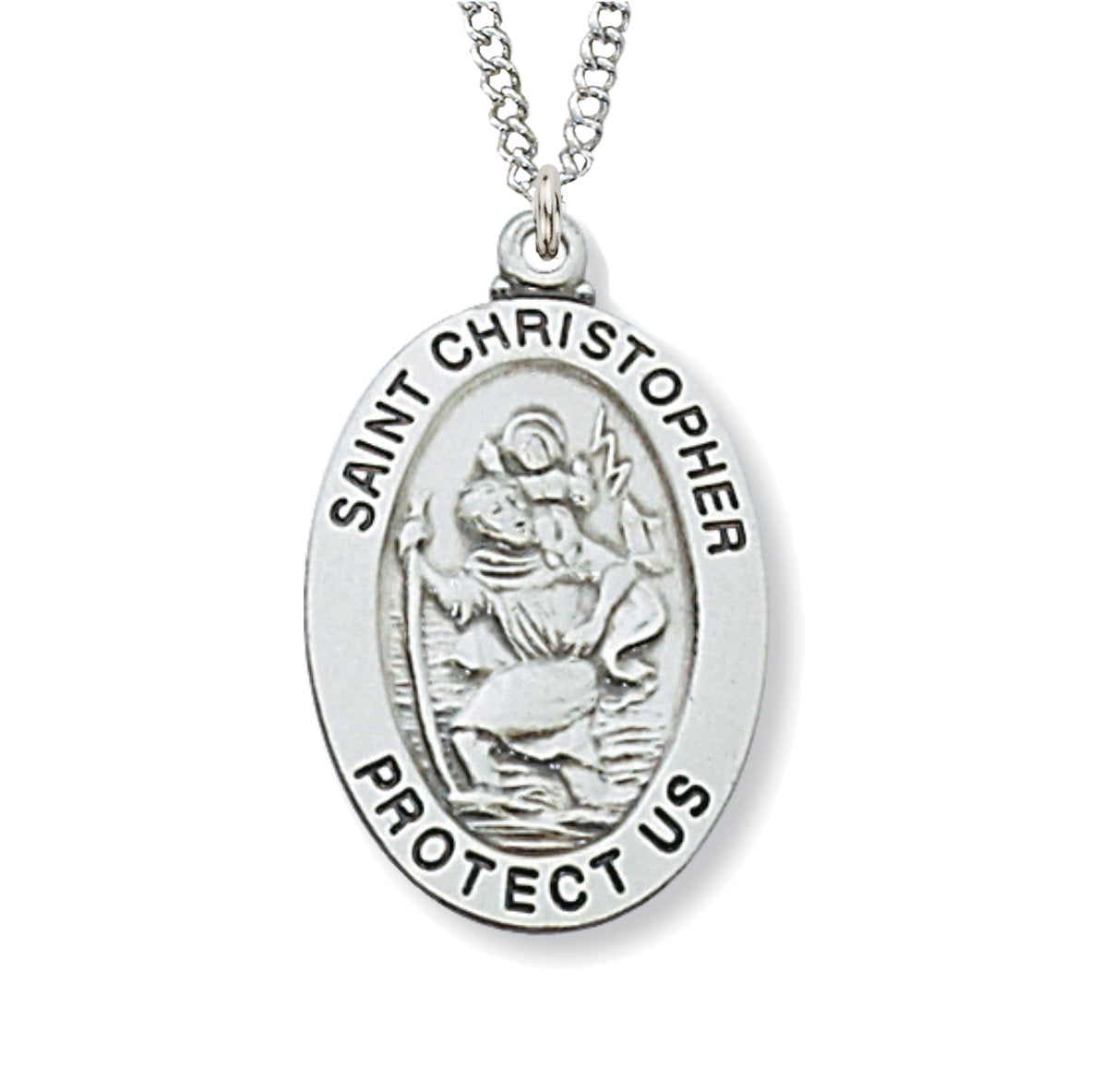 St. Christopher Medal Sterling Silver Wide Oval for Boys