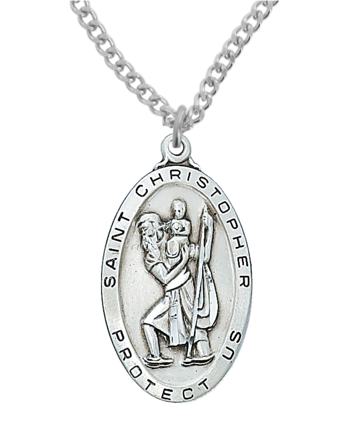 Large Oblong St. Christopher Medal Sterling Silver - 1.5 Inches for Men