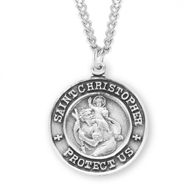 St. Christopher Round Medal Sterling Silver