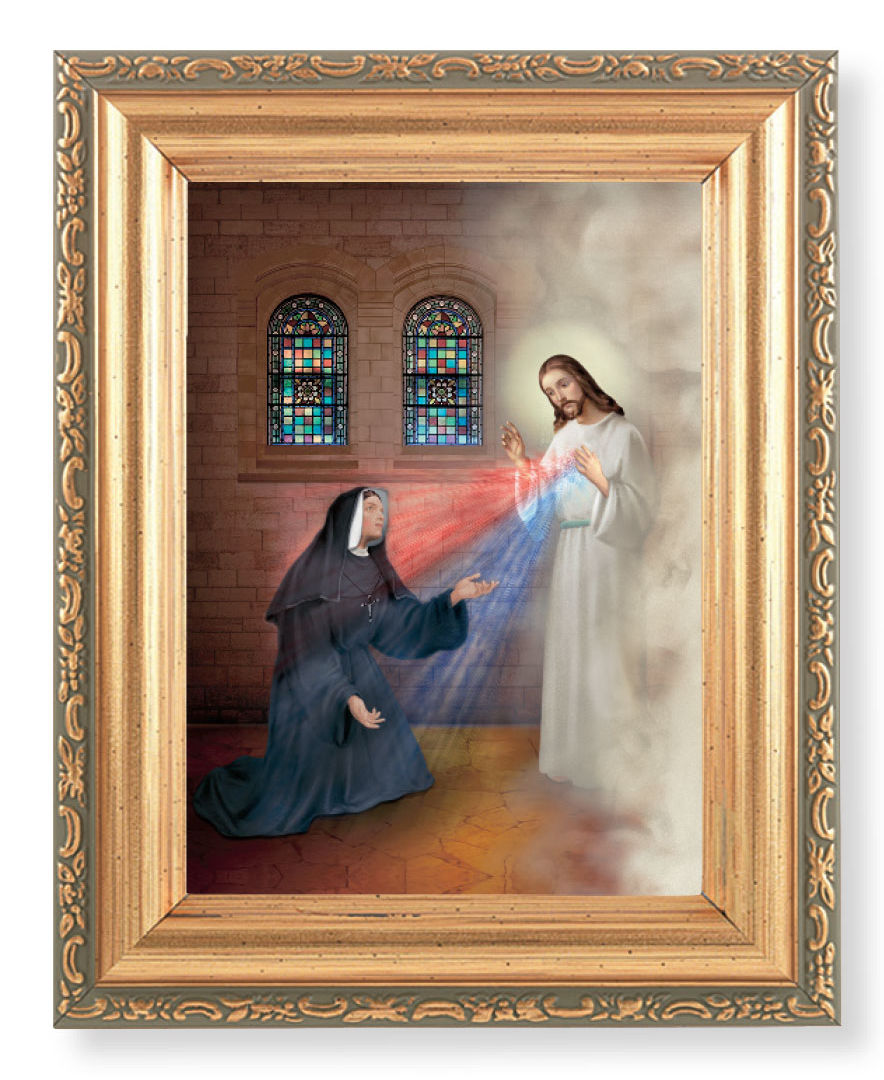 St. Faustina with Divine Mercy 4x5.5 Print Under Glass
