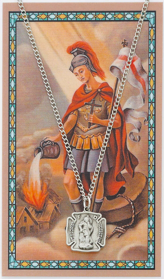 St. Florian Pewter Medal with Prayer Card for Women