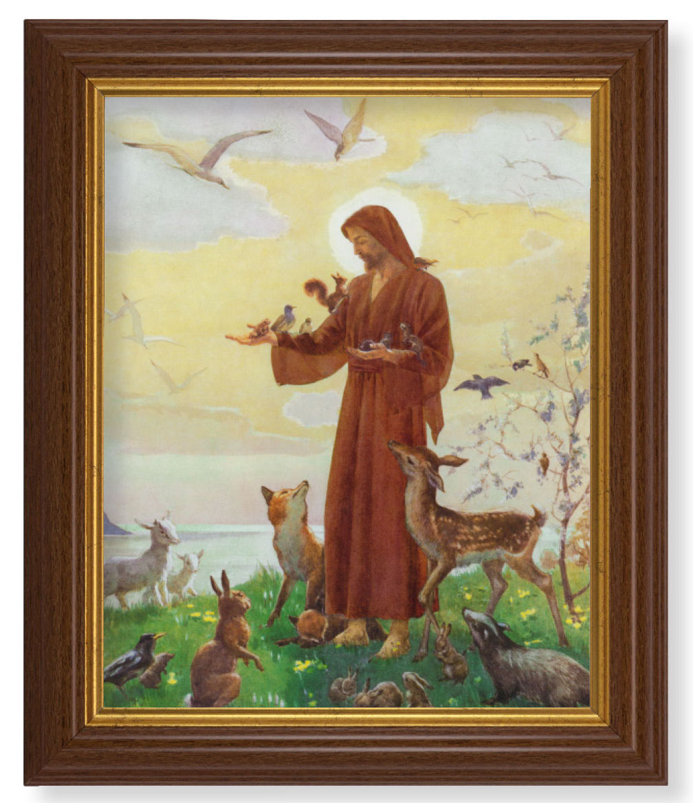 St. Francis with the Animals 8x10 Textured Artboard Dark Walnut Frame