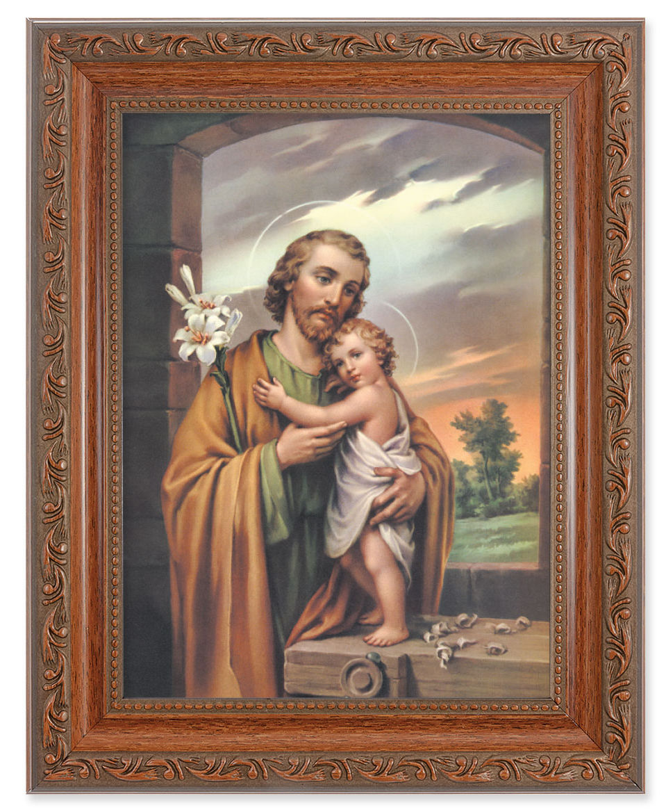 St. Joseph and Child Jesus with Lily 6x8 Print Under Glass