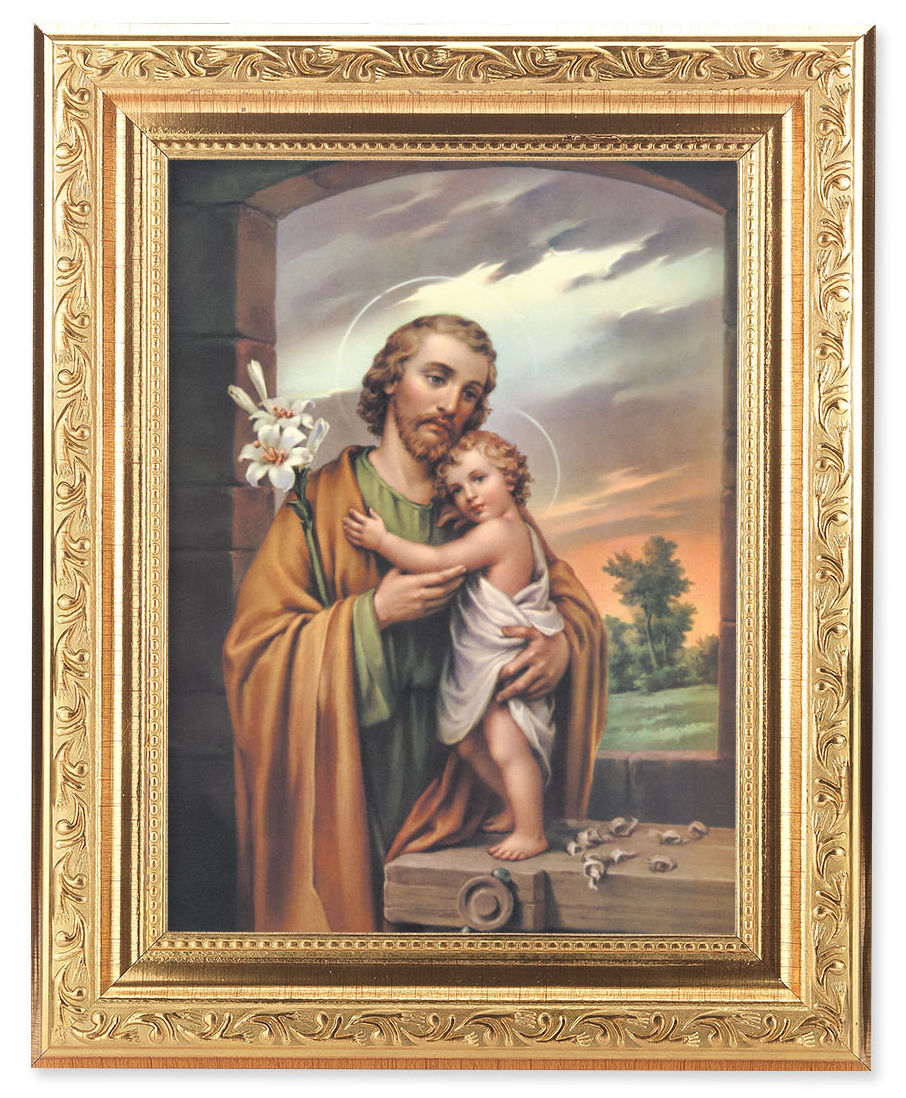 St. Joseph and Child Jesus with Lily 6x8 Print Under Glass