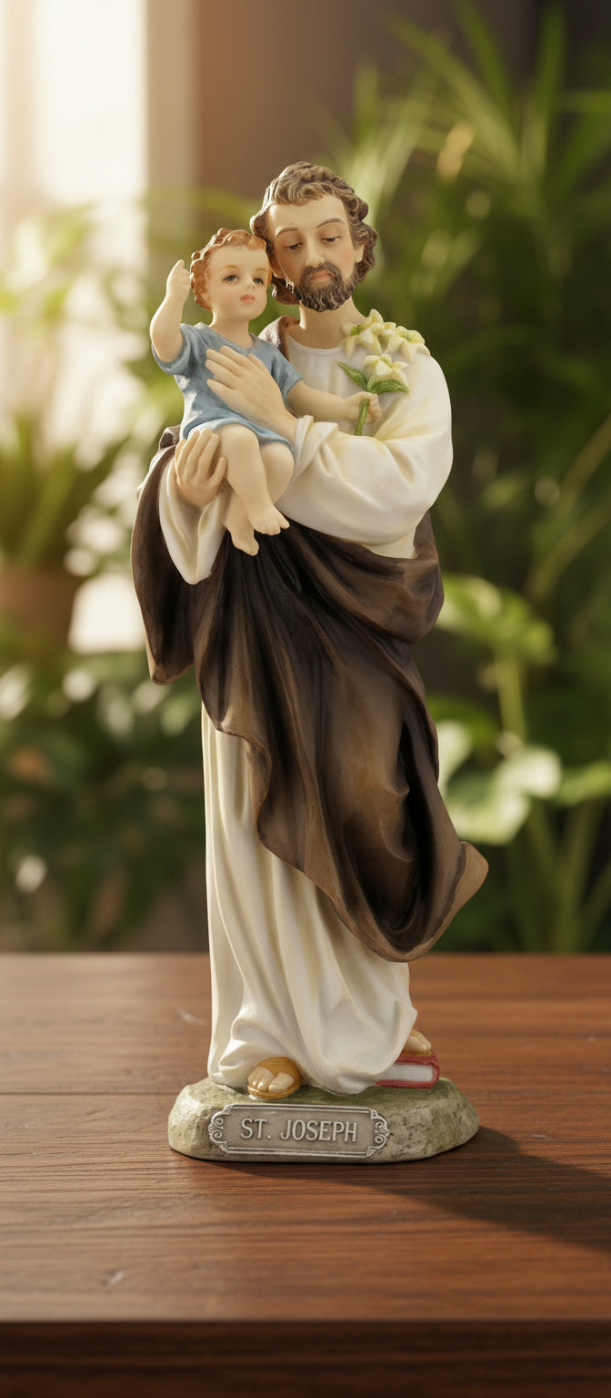 St. Joseph & Child Statue – 8” | Hand-Painted