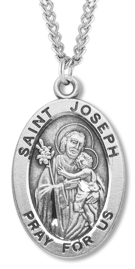 Oval St. Joseph Necklace Sterling Silver for Men