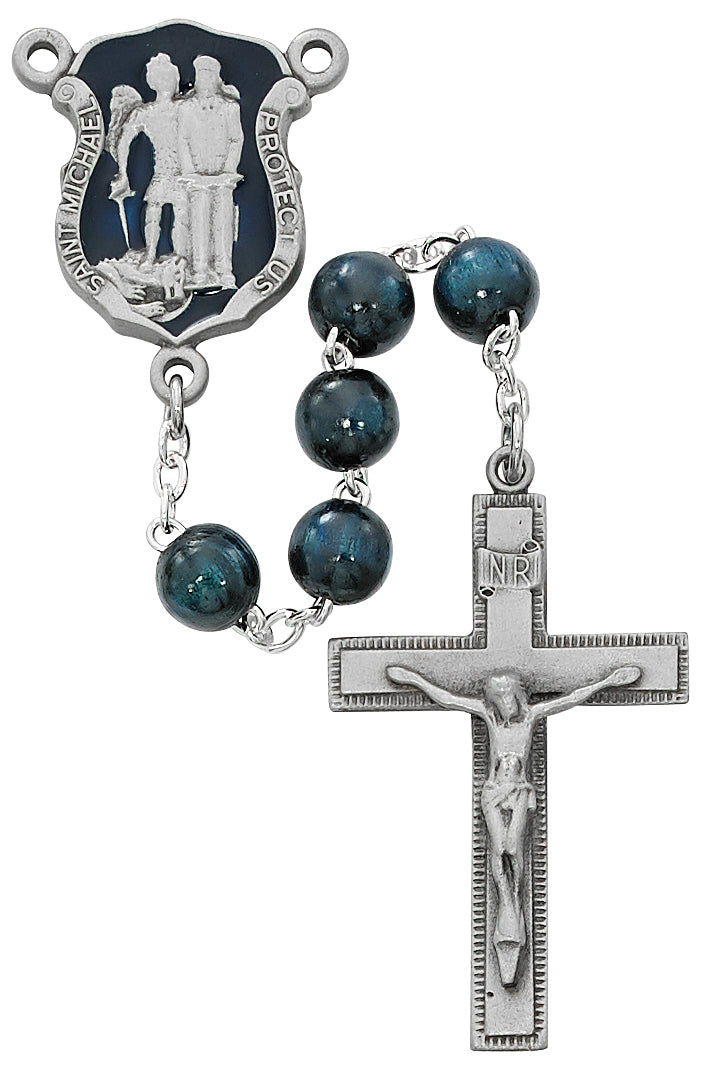 St. Michael Blue Enamel Police Rosary