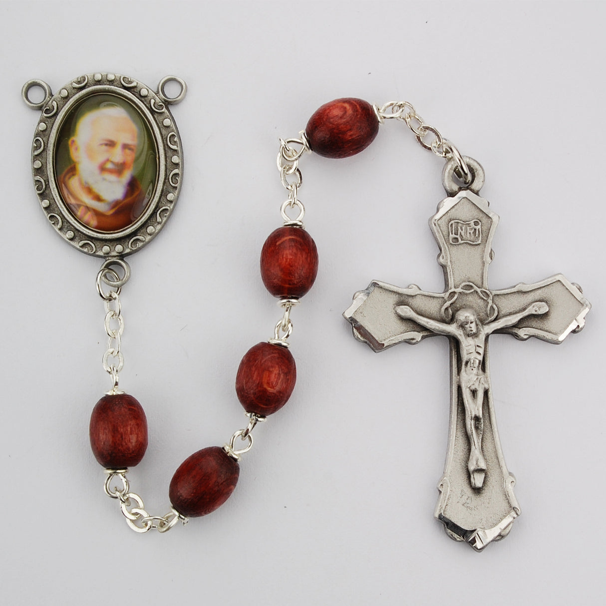 St. Padre Pio Brown Wood Rosary