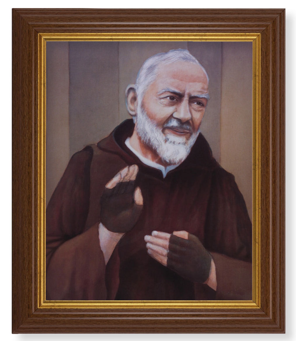 St. Pio 8x10 Textured Artboard Dark Walnut Frame