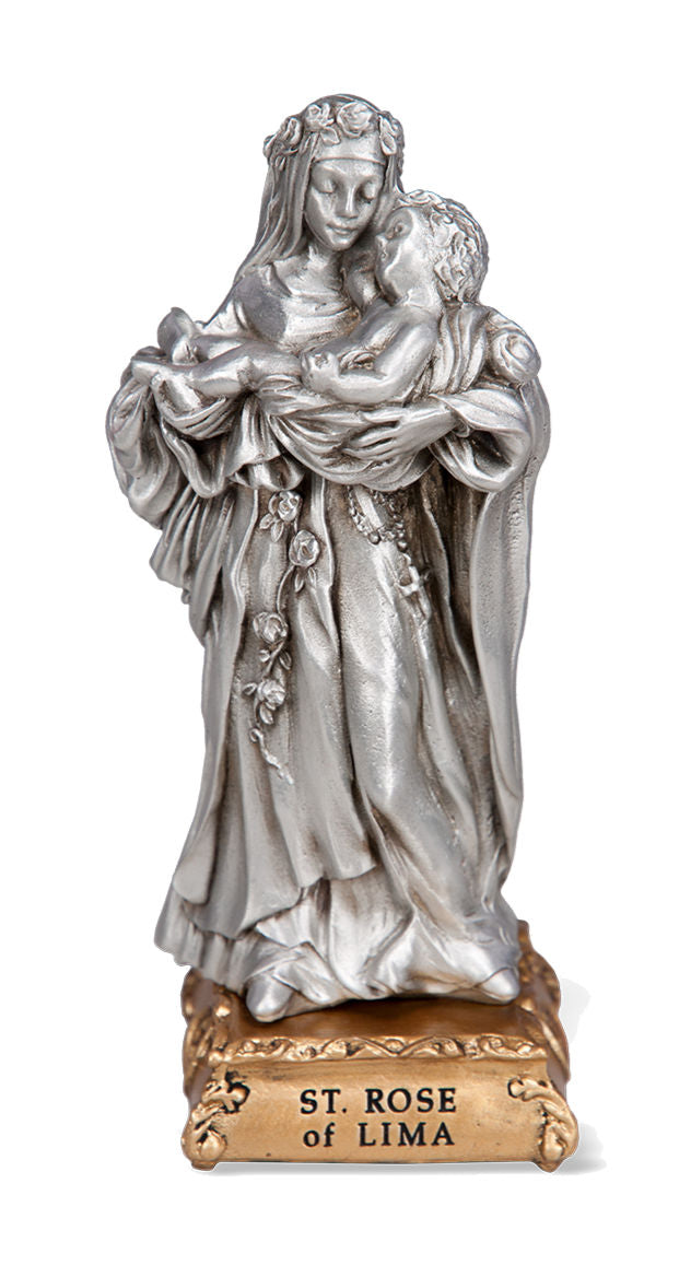 St. Rose of Lima Pewter Statue 4 Inch