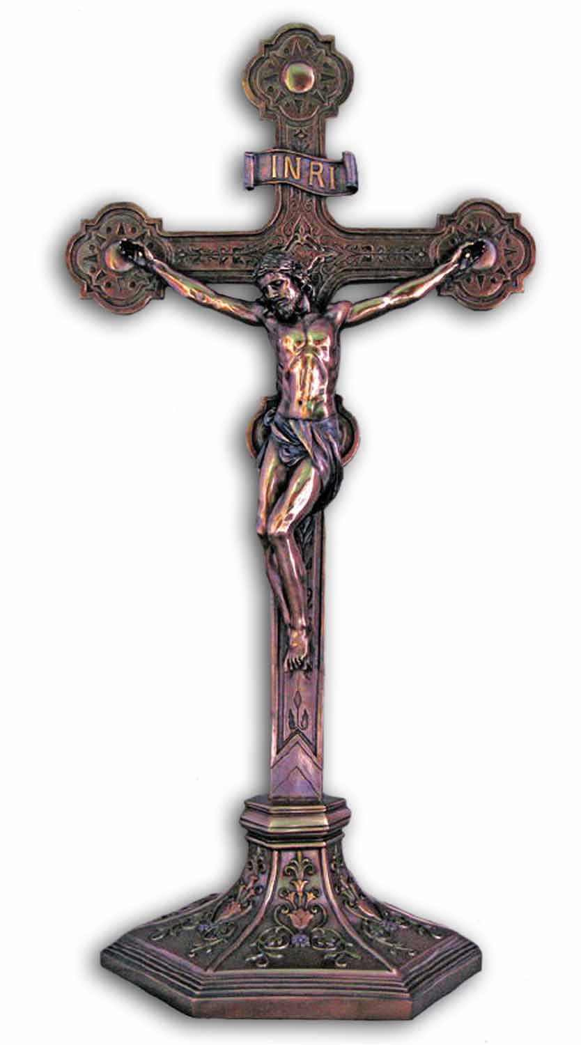Standing Bronzed Resin Crucifix - 22 Inches