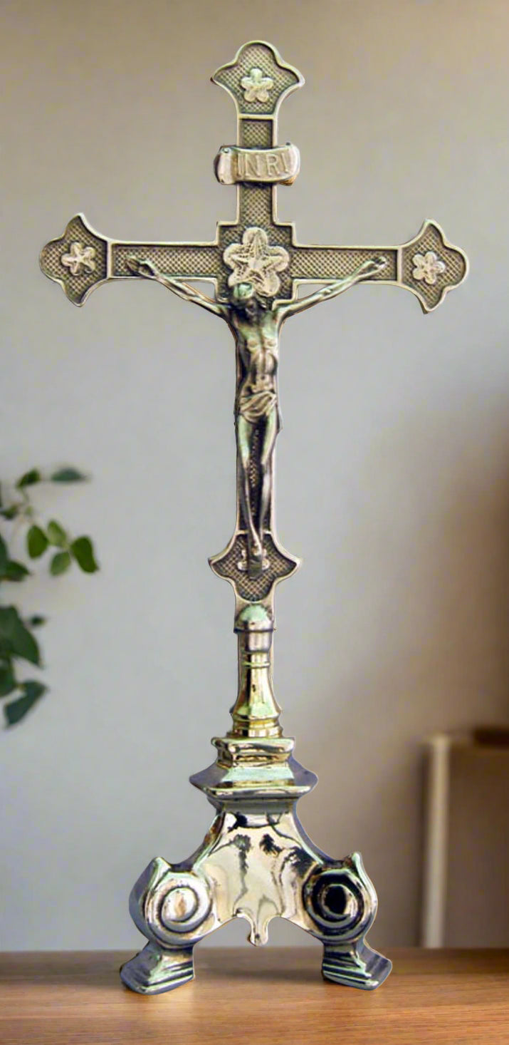Standing Crucifix in Brass - 13 Inches