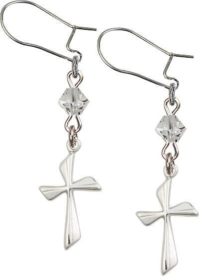 Sterling Silver Cross 'Crystal Bead' Earrings