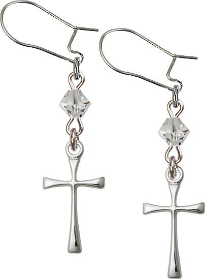 Sterling Silver Cross 'Crystal Bead' Earrings
