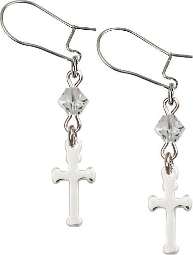 Sterling Silver Cross 'Crystal Bead' Earrings