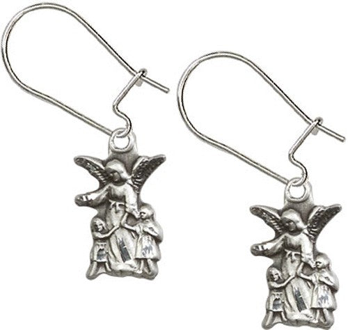 Sterling Silver Guardian Angel Dangle Earrings