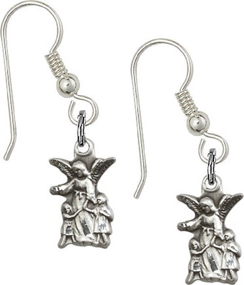 Sterling Silver Guardian Angel French Wire Earrings