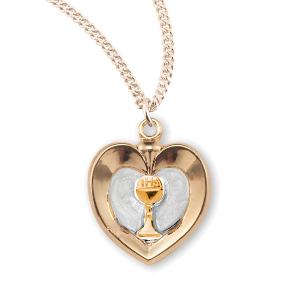 White Enamel Heart with Gold Chalice Necklace