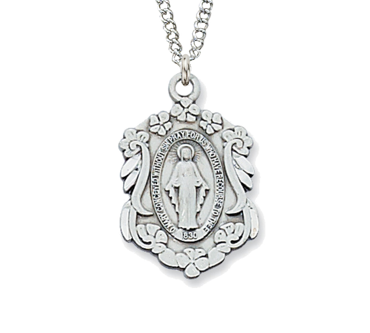 Fancy Scroll and Flowers Miraculous Medal for Women