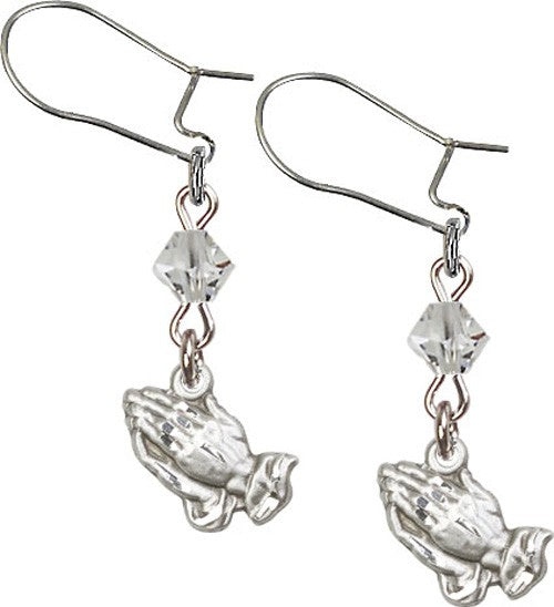 Sterling Silver Praying Hands 'Crystal Bead' Earrings