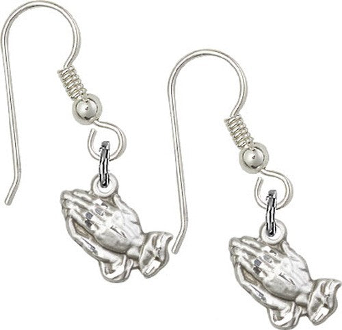 Sterling Silver Praying Hands French Wire Earrings