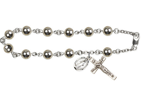 Sterling Silver Rosary Bracelet -7mm Sterling Silver Round beads