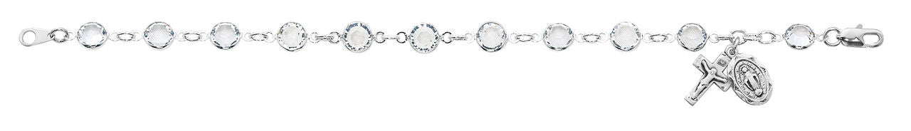 Sterling Silver Rosary Bracelet with Clear Austrian Crystal Beads
