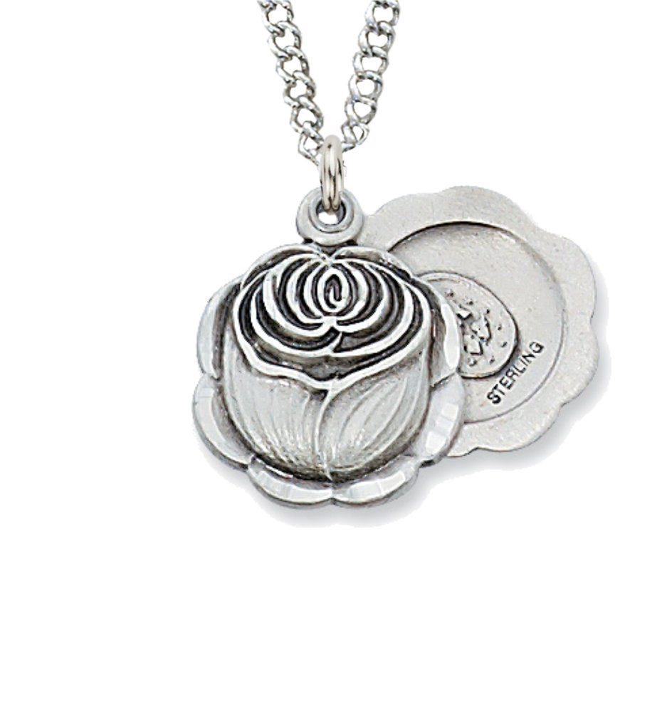 Slide Necklace with Rosebud and Miraculous Medal for Women