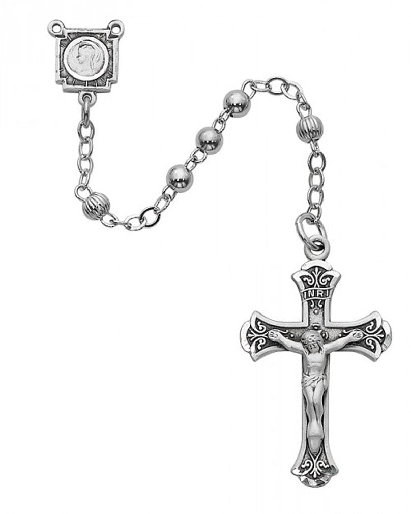 Sterling Silver Women's Fluted Bead Rosary