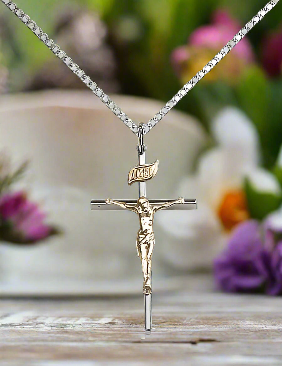 Sterling Silver Crucifix Pendant with Gold-Tone Corpus