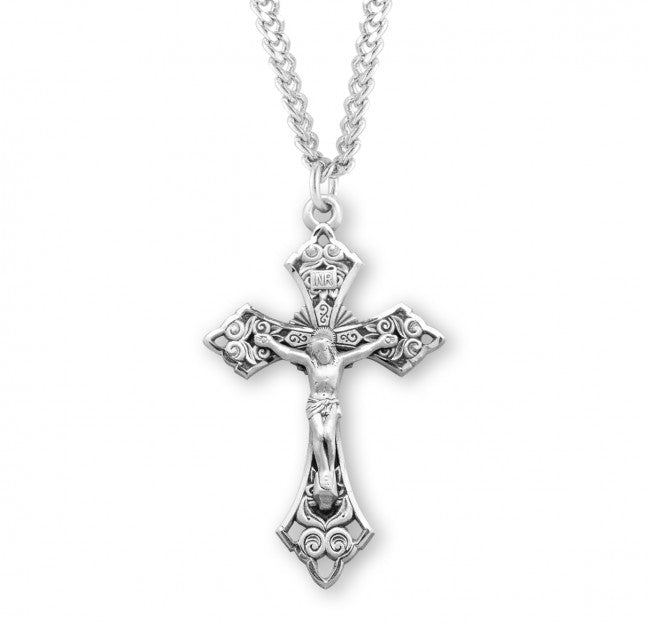 Swirl Pattern Wide Tip Men's Crucifix Necklace