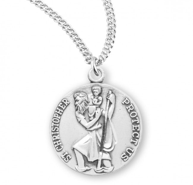Round Raised St. Christopher Sterling Silver Medal for Teen or Women