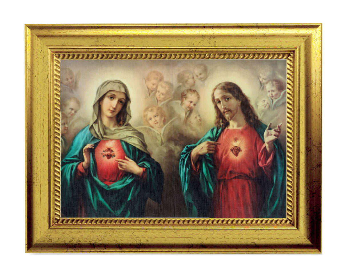 The Angelic Sacred Hearts 5x7 Print in Gold-Leaf Frame