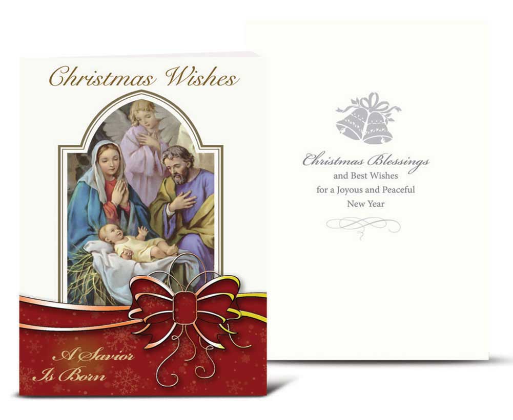 The Holy Family with Red Bow Christmas Card Set