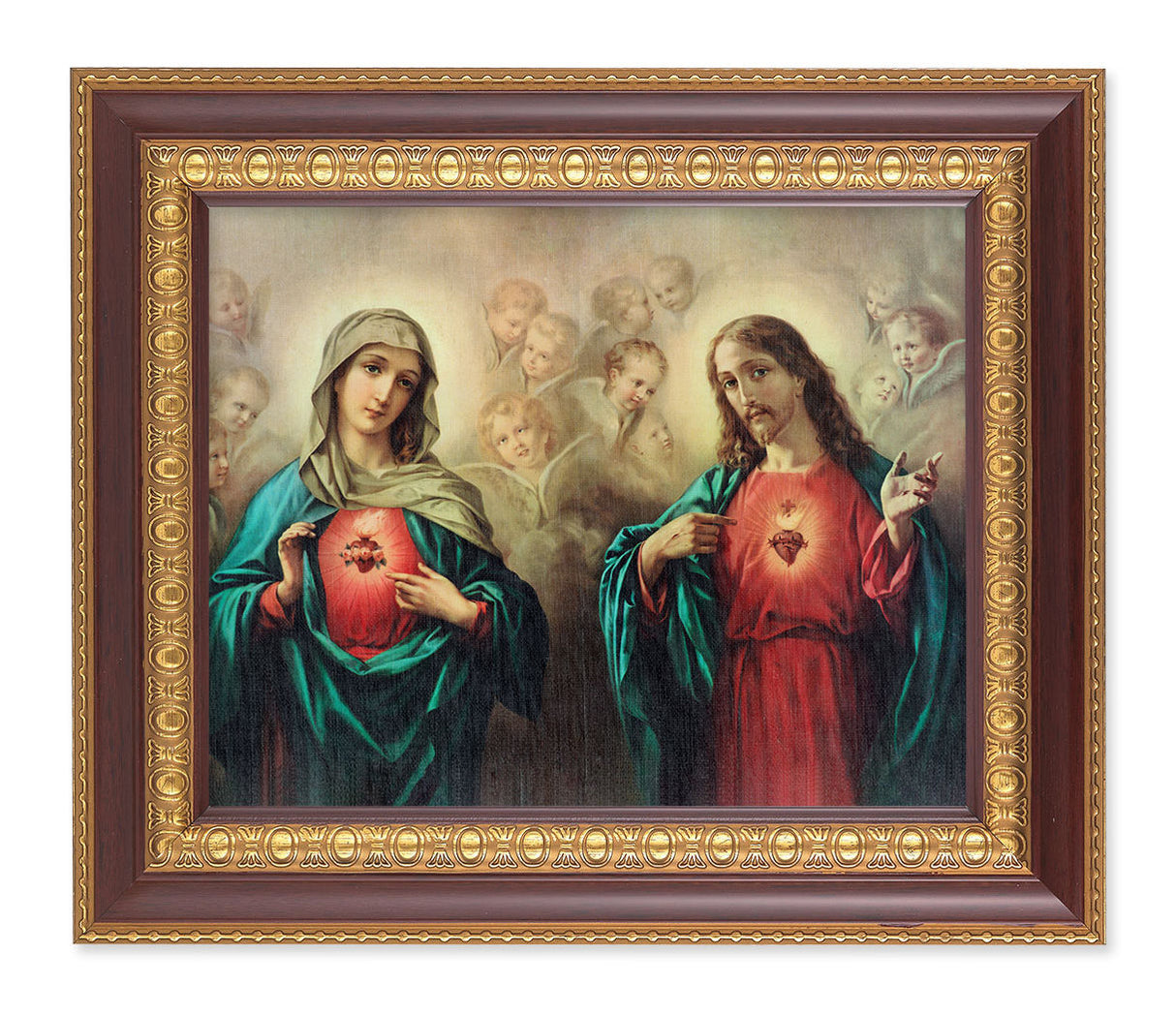 The Sacred Hearts with Angels 8x10 Framed Print Under Glass