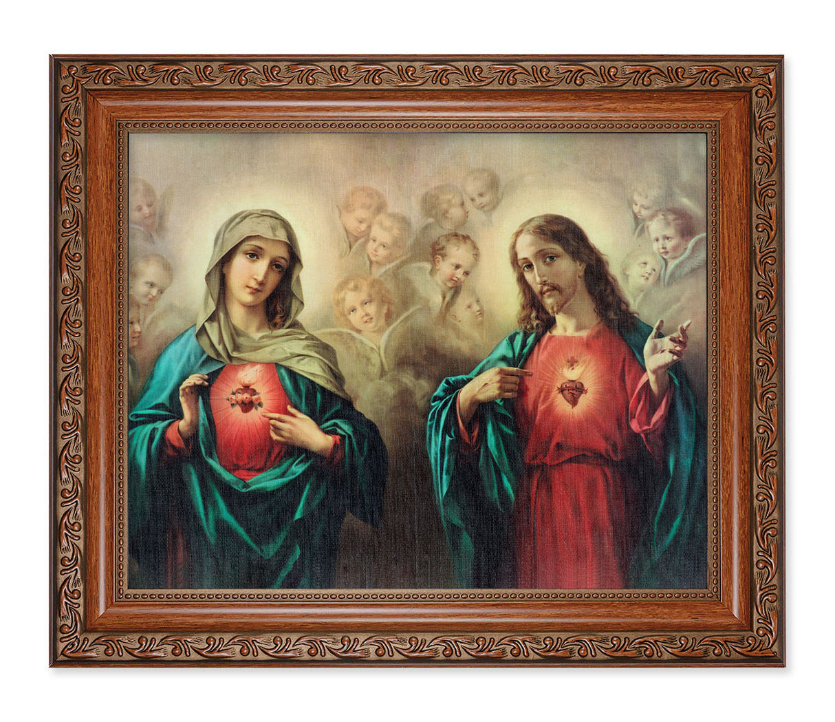 The Sacred Hearts with Angels 8x10 Framed Print Under Glass