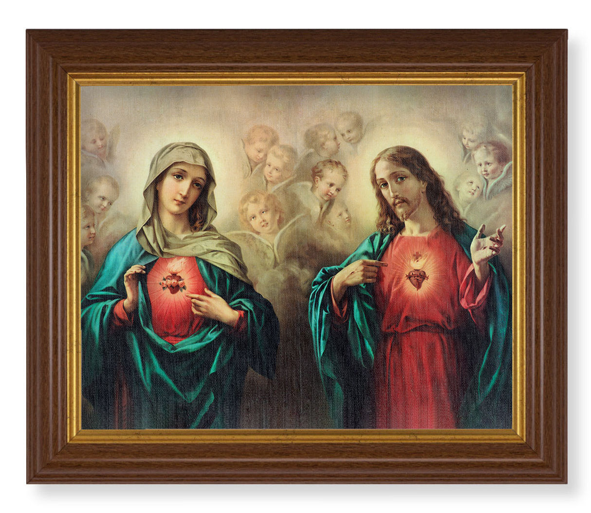 The Sacred Hearts with Angels 8x10 Textured Artboard Dark Walnut Frame
