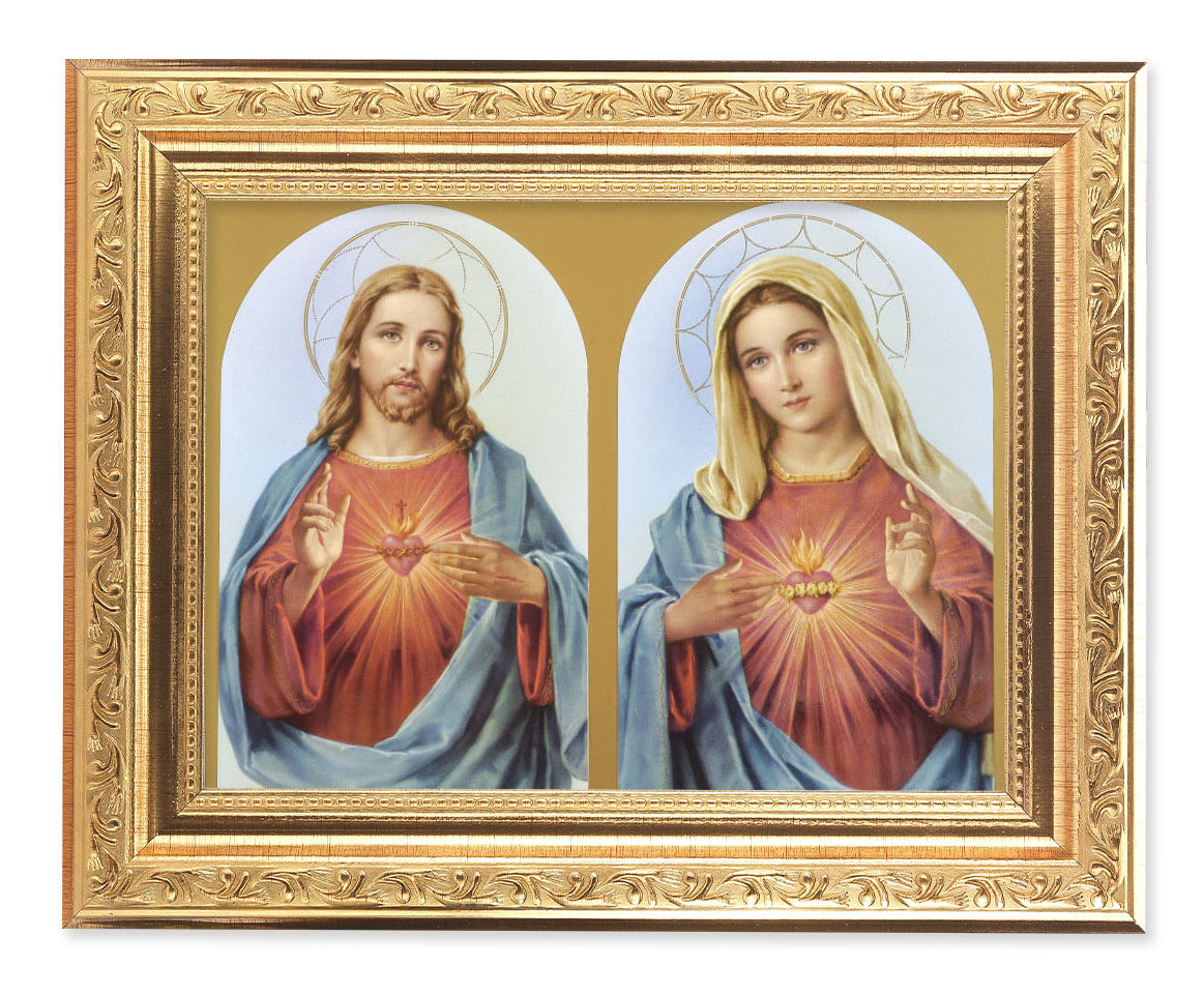 The Sacred Hearts with Halos 6x8 Print Under Glass