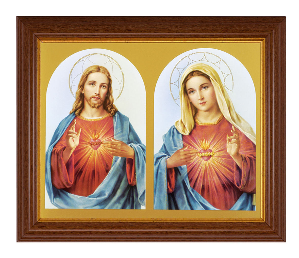 The Sacred Hearts with Halos 8x10 Textured Artboard Dark Walnut Frame