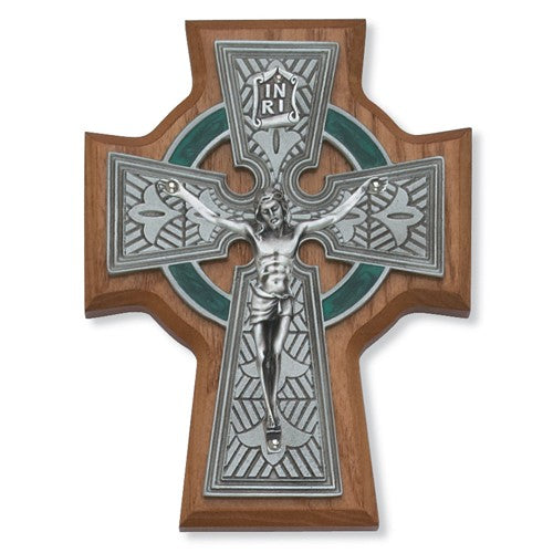 Walnut Wood Celtic Crucifix - 5.5' H