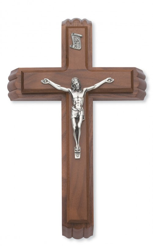 Walnut Wood Sick Call Crucifix Set with Silver Corpus - 11'H