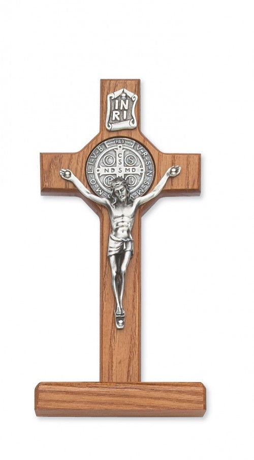 Walnut Wood Standing St. Benedict Crucifix - 6'H