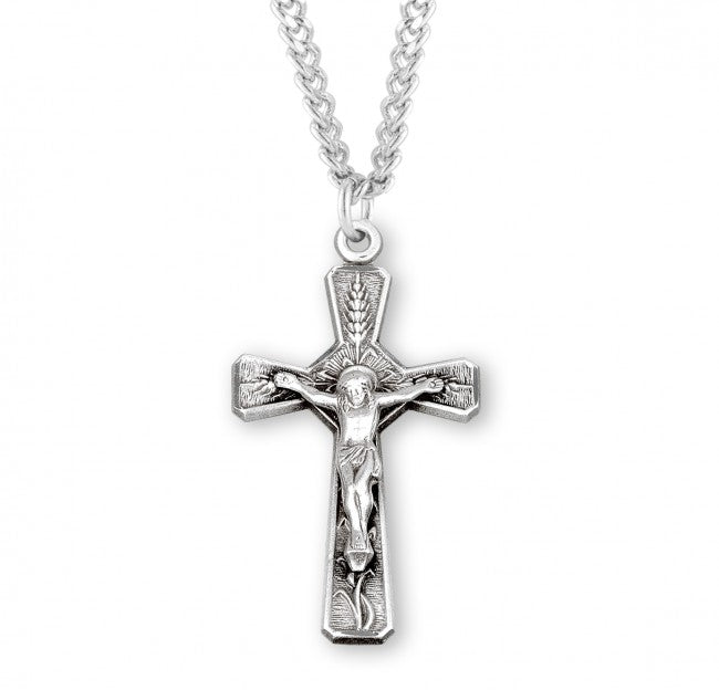Wheat and Lily Men's Crucifix Necklace