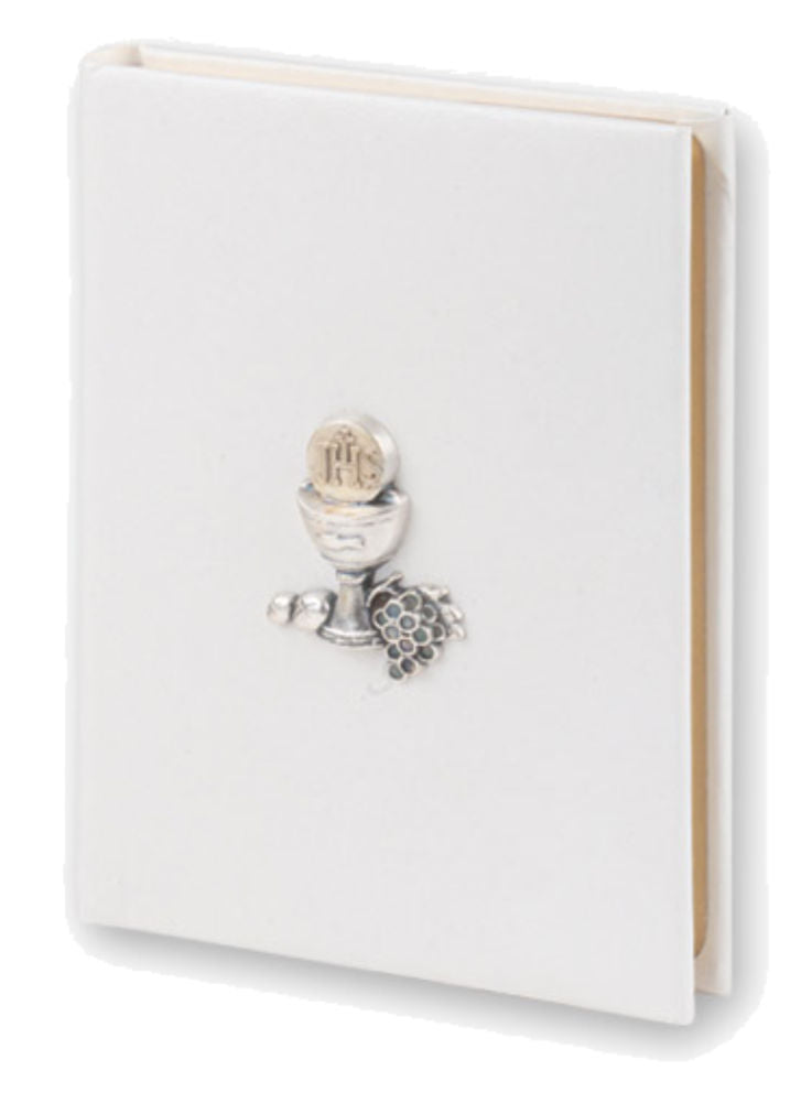 First Communion Missal for Girls - White Padded Leatherette with Raised Silver Chalice