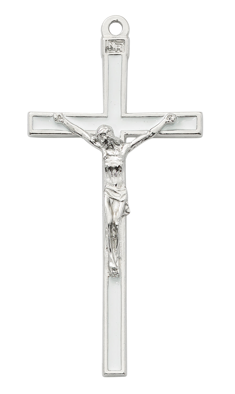 White Enamel and Silver Tone Wall Crucifix 5 Inches