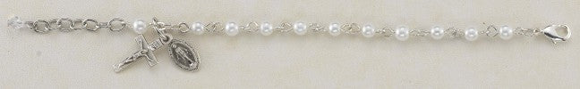 White Pearl & Sterling Silver Communion Rosary Bracelet